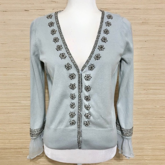 NIC+ZOE Sweaters - Nic & Zoe Beaded Floral Detail Silk Blend Snap Button Front Cardigan Size Large